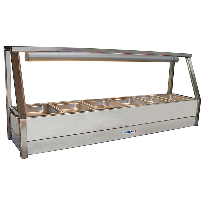 Roband Straight Glass Hot Food Display Bar, 6 pans single row with roller doors - E16RD