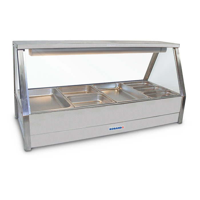 Roband Straight Glass Hot Food Display Bar, 8 pans double row with roller doors - E24RD