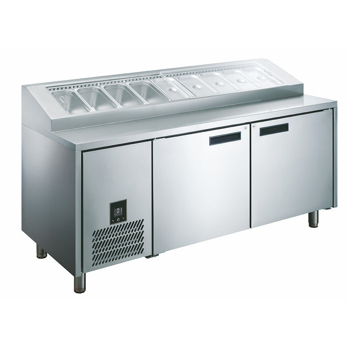 Glacian Pizza Prep Fridge with 2 Stainless Steel Doors 416L - HPB1815