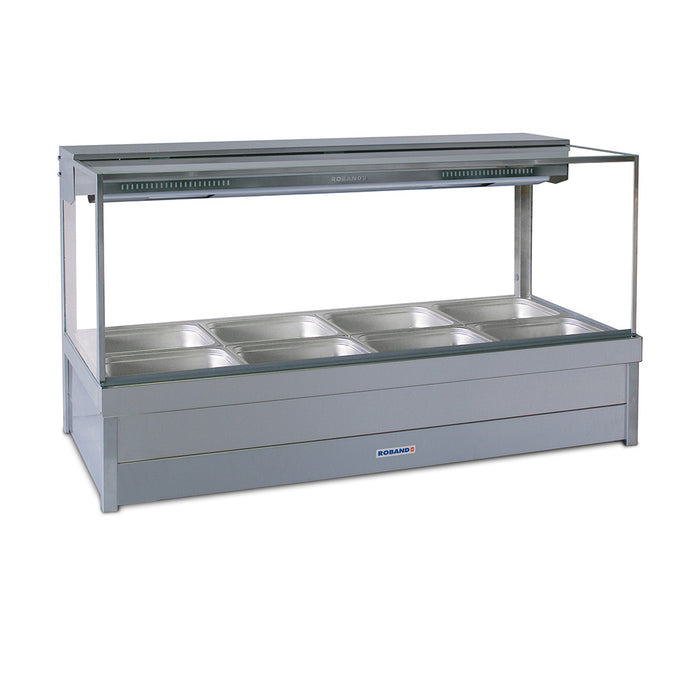 Roband Square Glass Hot Food Display Bar, 6 pans double row with roller doors - S23RD