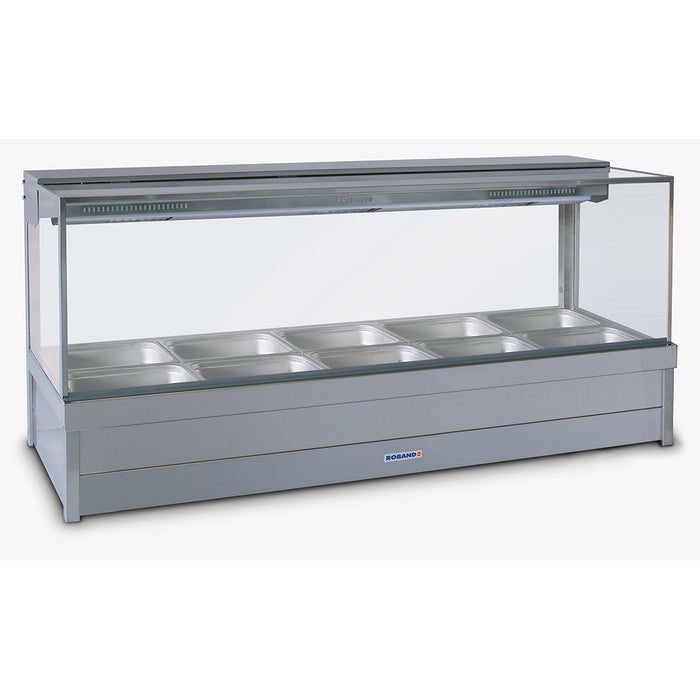 Roband Square Glass Hot Food Display Bar, 12 pans double row with roller doors - S26RD