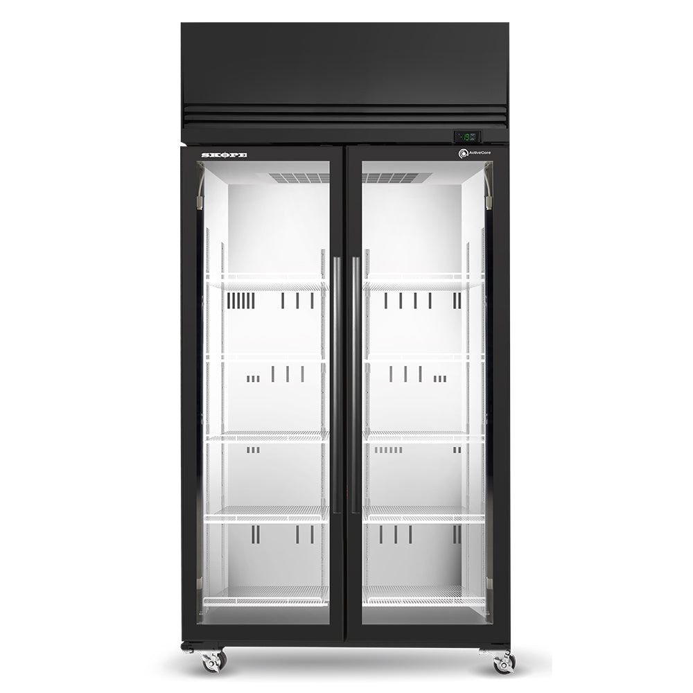 SKOPE Active Core SKFT 2 Glass Door Upright Display or Storage Freezer 896L - SKFT1000N-A - Black with White Interior