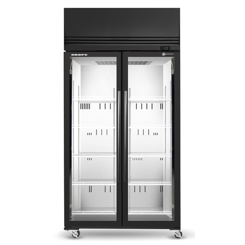 SKOPE Active Core SKFT 2 Glass Door Upright Display or Storage Freezer 896L - SKFT1000N-A - Black with White Interior