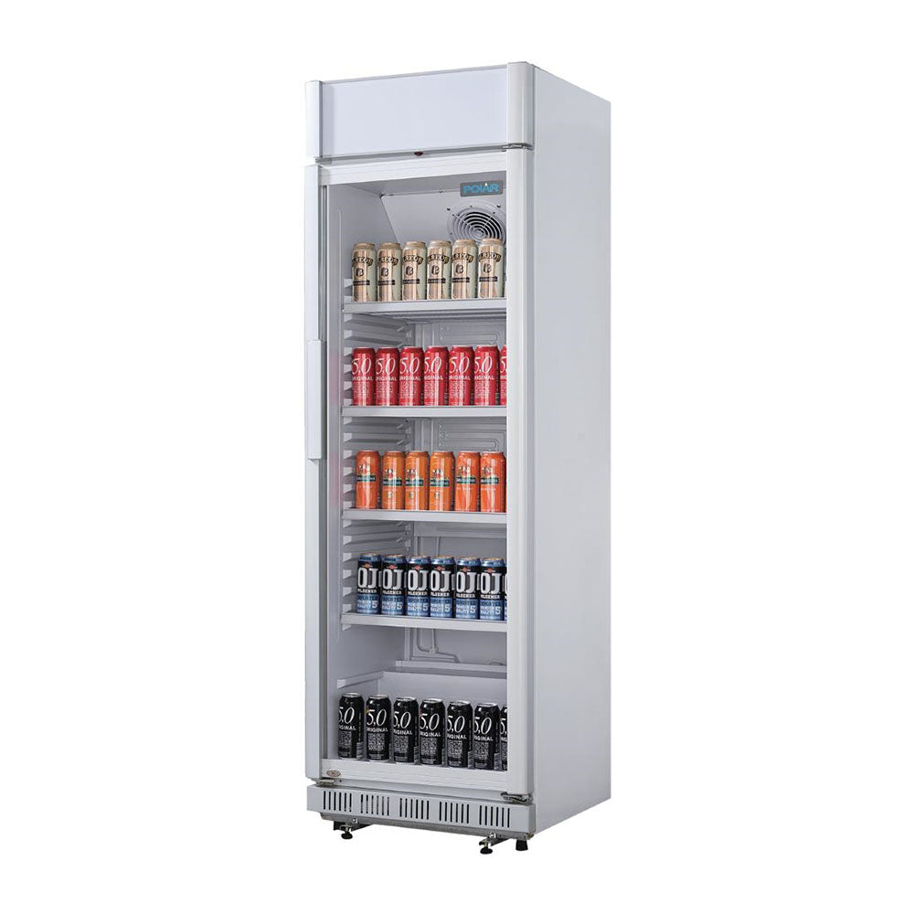 Polar C-Series 1 Glass Door Upright Display Cooler with Light Box 346L White - CC064-A