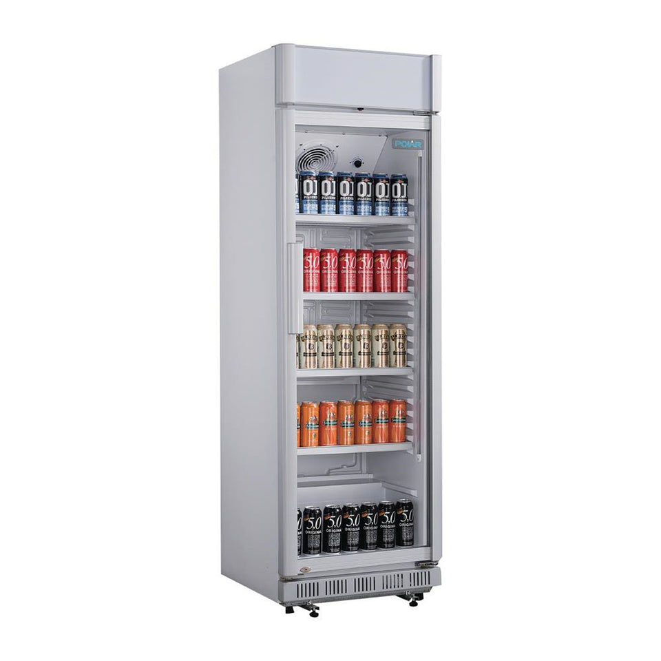 Polar C-Series 1 Glass Door Upright Display Cooler with Light Box 346L White - CC064-A
