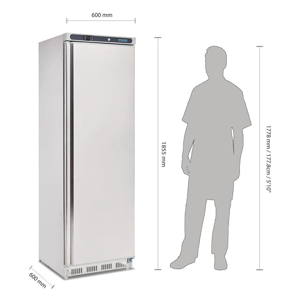 Polar C-Series 1 Solid Door Upright Fridge 400L Stainless Steel - CD082-A
