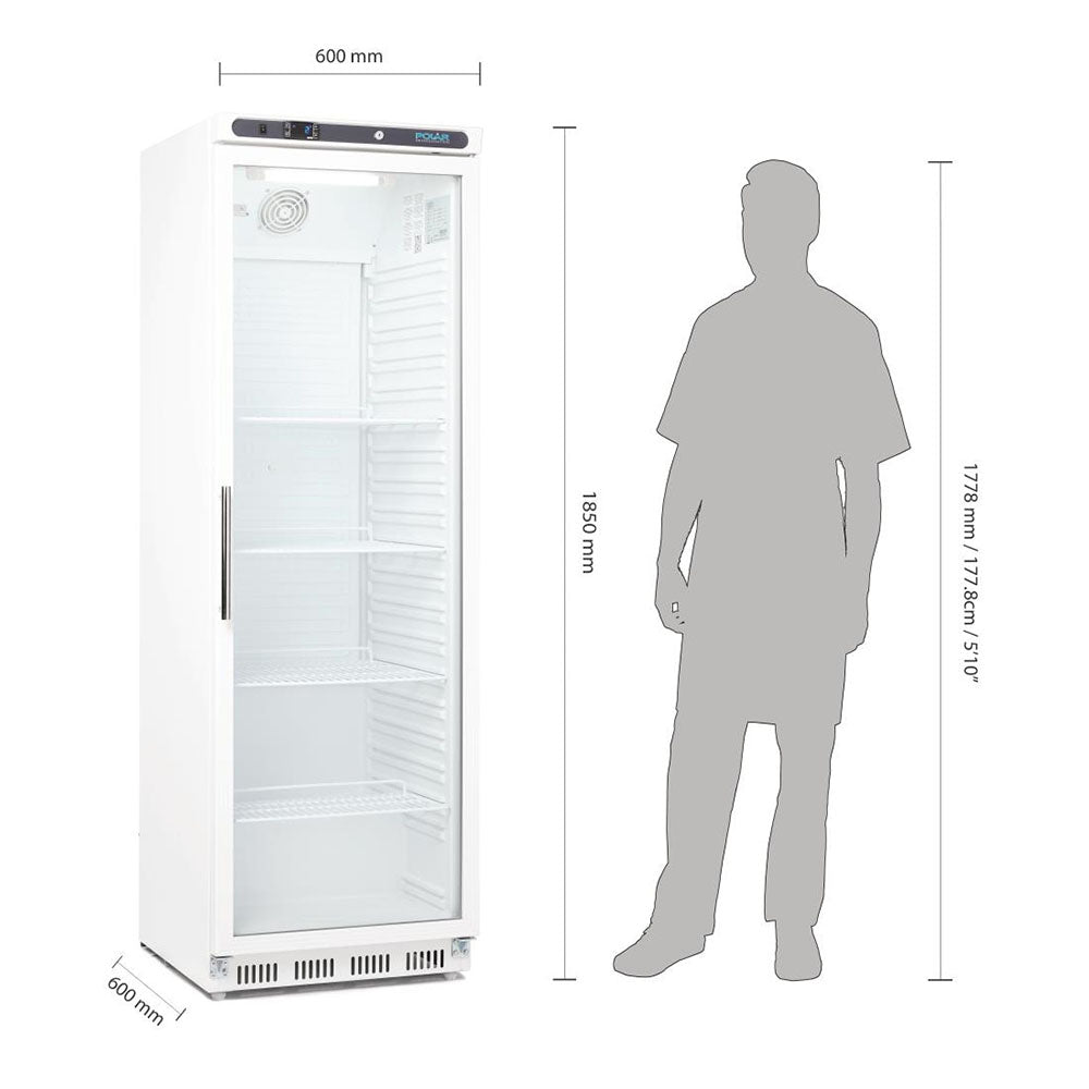 Polar C-Series 1 Glass Door Upright Display Fridge 400L White - CD087-A