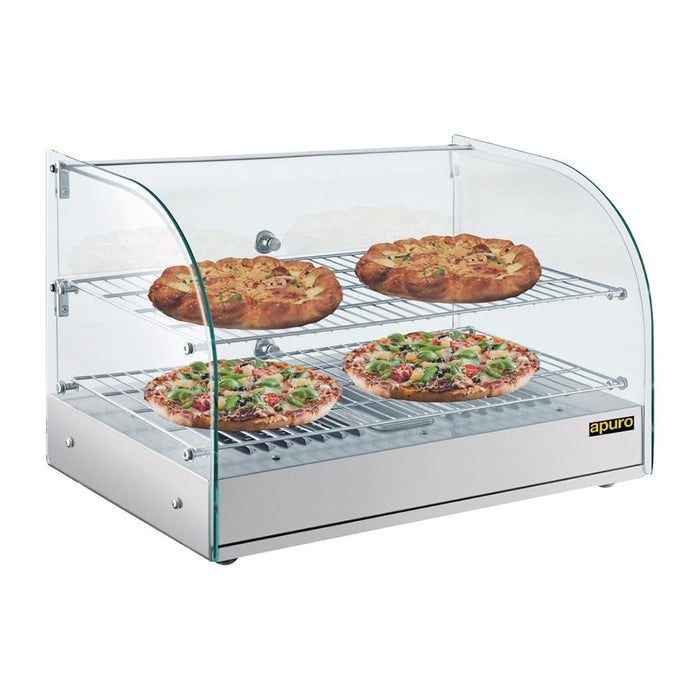 Apuro Pastry Heated Showcase Curved Glass w/Hinged Rear Doors 2 Shelves 45L - CK916-A