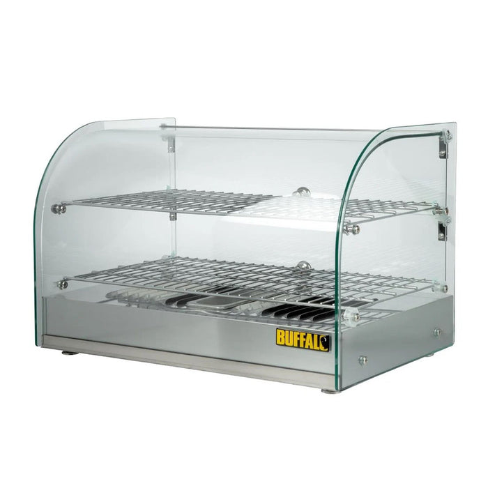 Apuro Pastry Heated Showcase Curved Glass w/Hinged Rear Doors 2 Shelves 45L - CK916-A
