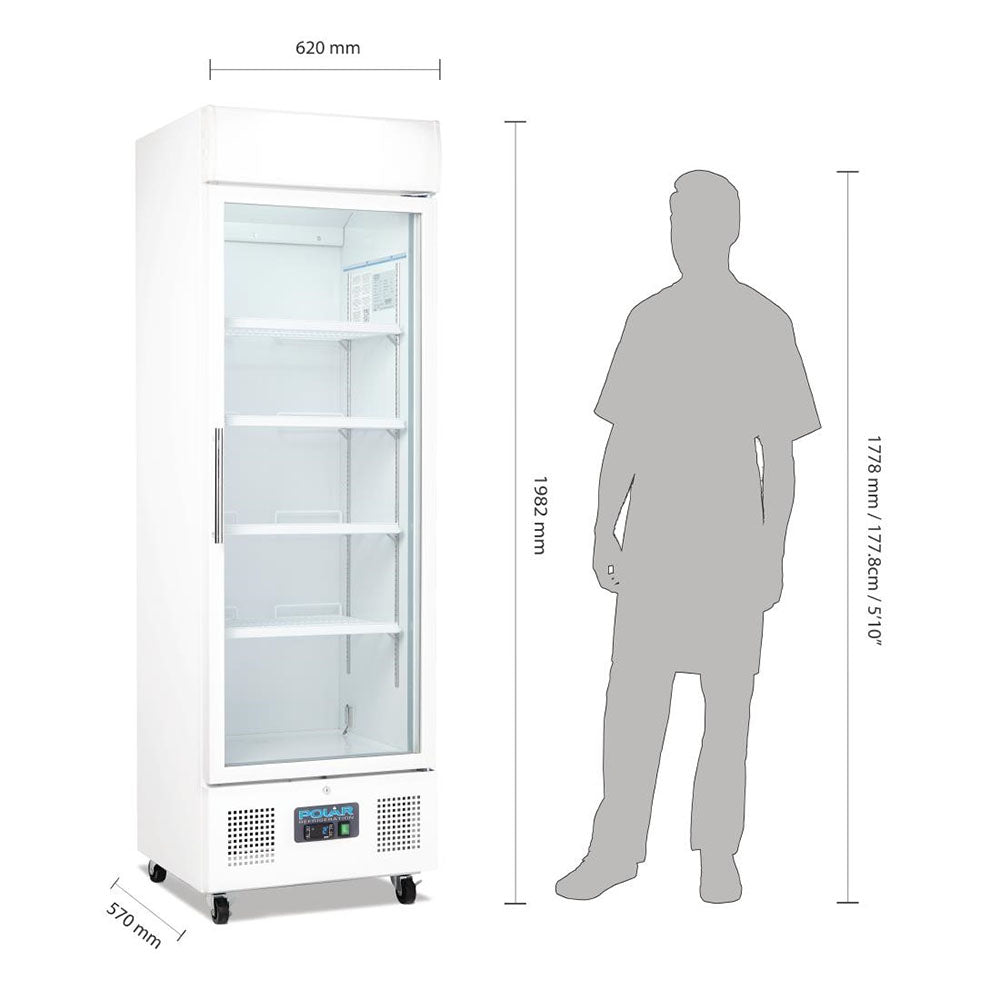 Polar G-Series 1 Door Upright Display Fridge 368L White - DM076-A