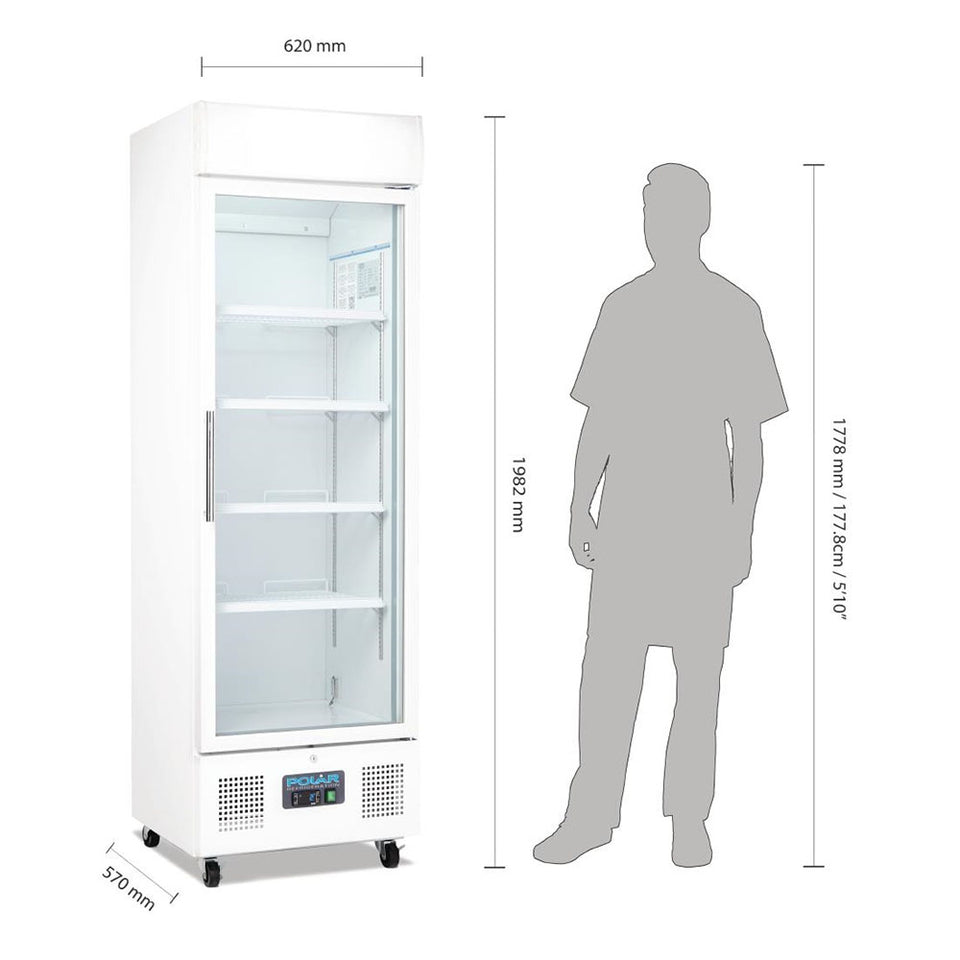 Polar G-Series 1 Door Upright Display Fridge 368L White - DM076-A