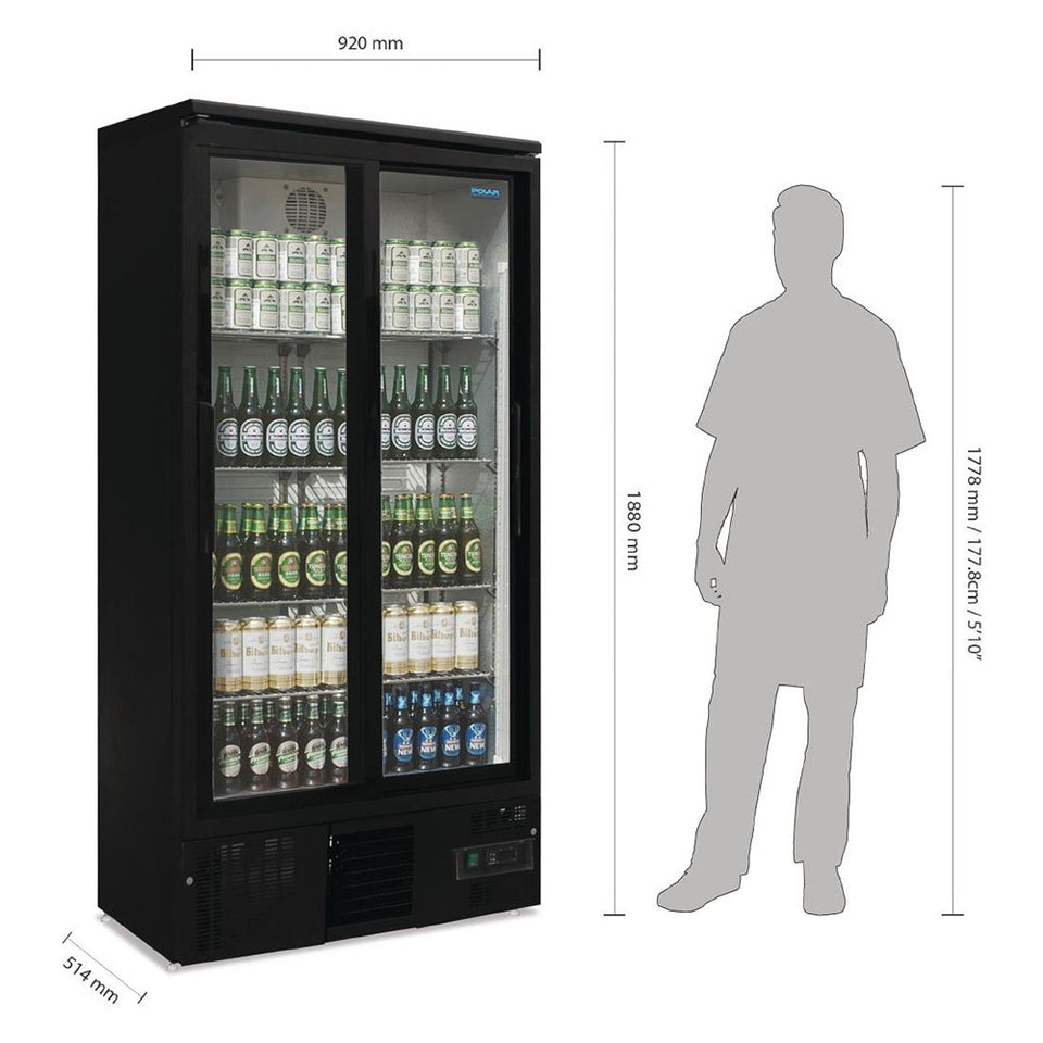 Polar G-Series 2 Door Upright Back Bar Cooler with Sliding Doors 490L - GJ448-A