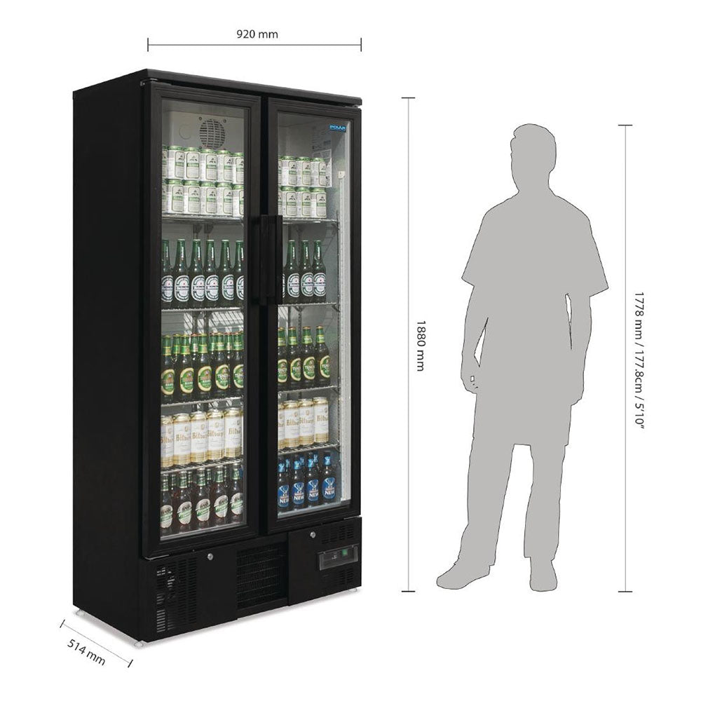 Polar G-Series 2 Door Upright Back Bar Cooler with Hinged Doors 490L - GJ449-A