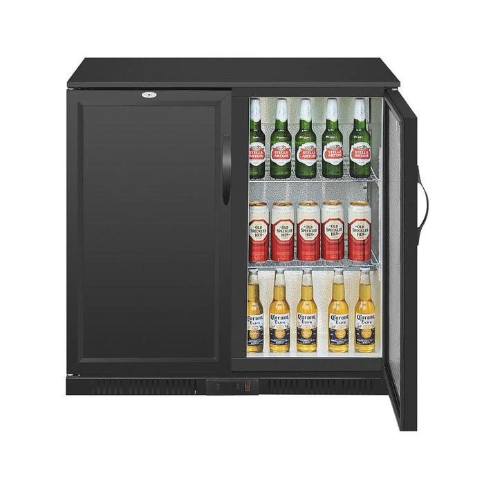 Polar G-Series Back Bar Cooler with 2 Solid Hinged Doors 208L Black - GL016-A